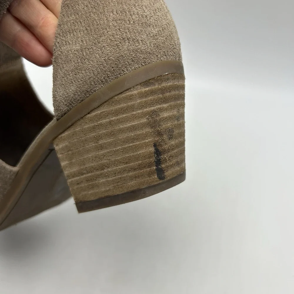 Lucky Brand Sandals Womens 9 M Tan Suede Cutout Open Toe Block Heels Beige